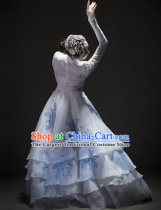 Chinese Modern Dance Stage Costume Traditional Opening Dance White Dress for Women