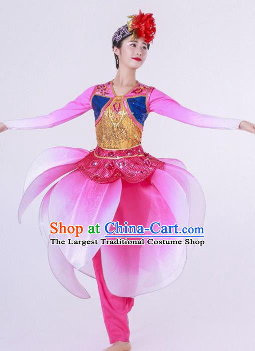 Chinese Folk Dance Yangko Stage Performance Rosy Costume Traditional Lantern Dance Clothing for Women