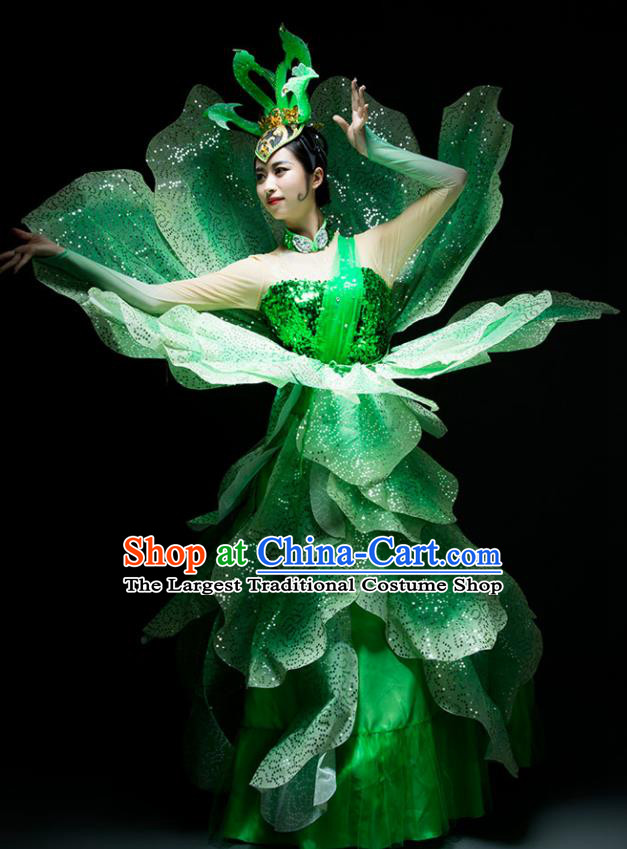 Chinese Modern Dance Peony Dance Stage Costume Traditional Spring Festival Gala Opening Dance Green Dress for Women