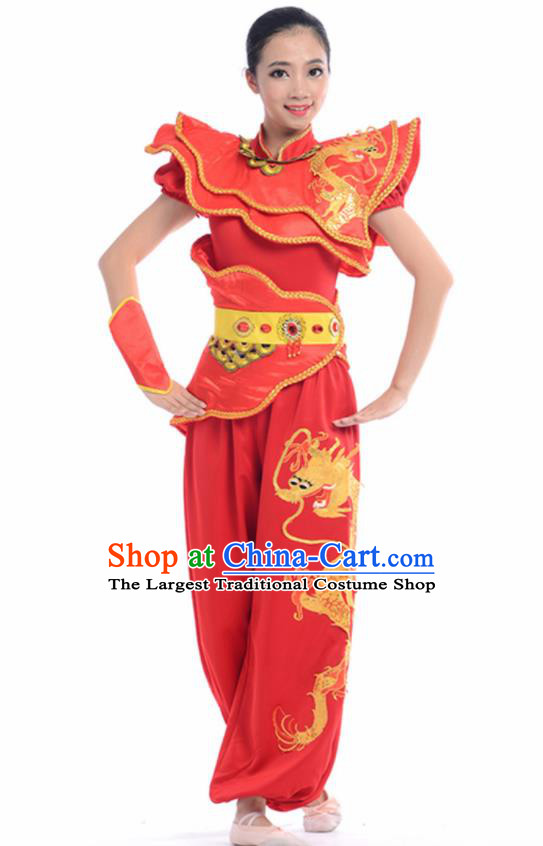 Chinese Traditional Yangko Stage Performance Red Costume Folk Dance Drum Dance Clothing for Women