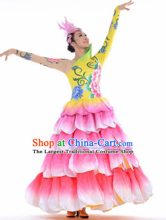 Chinese Modern Dance Stage Costume Traditional Spring Festival Gala Opening Dance Pink Dress for Women
