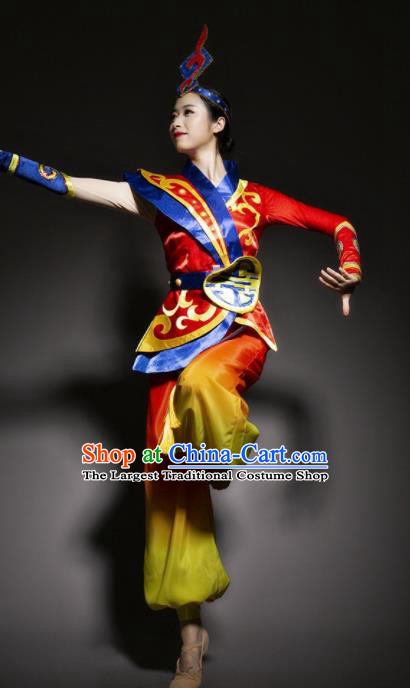 Chinese Mongol Nationality Ethnic Red Costume Traditional Minority Folk Dance Stage Performance Clothing for Women