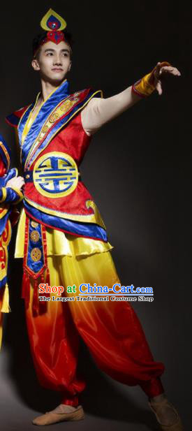 Chinese Traditional Drum Dance Stage Performance Costume Folk Dance Clothing for Men
