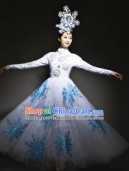 Chinese Spring Festival Gala Stage Performance White Veil Dress Traditional Modern Dance Opening Dance Costume for Women