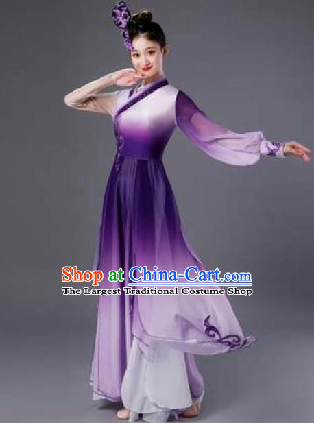 Chinese Classical Dance Purple Dress Traditional Umbrella Dance Lotus Dance Stage Performance Costume for Women