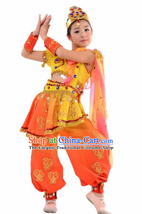 Indian Nationality Ethnic Costume Traditional Minority Folk Dance Stage Performance Clothing for Kids
