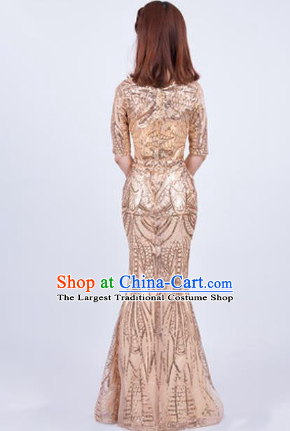 Top Grade Stage Performance Golden Full Dress Compere Modern Fancywork Modern Dance Costume for Women
