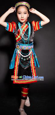 Chinese Lhoba Nationality Ethnic Stage Performance Costume Traditional Minority Folk Dance Clothing for Kids