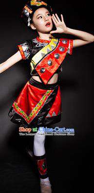 Chinese Jingpo Nationality Ethnic Stage Performance Costume Traditional Minority Folk Dance Clothing for Kids