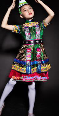 Chinese Yugu Nationality Ethnic Stage Performance Costume Traditional Minority Folk Dance Clothing for Kids