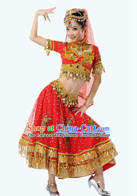 Indian Traditional Dance Costume Oriental Belly Dance Red Dress for Women