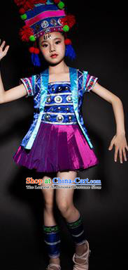 Chinese Hani Nationality Ethnic Stage Performance Costume Traditional Minority Folk Dance Clothing for Kids