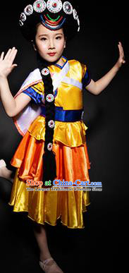 Chinese Naxi Nationality Ethnic Stage Performance Costume Traditional Minority Folk Dance Clothing for Kids