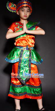 Chinese Dai Nationality Ethnic Stage Performance Costume Traditional Minority Folk Dance Clothing for Kids
