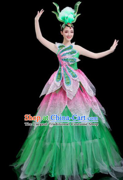 Traditional Chinese Spring Festival Gala Opening Dance Green Veil Dress Modern Dance Stage Performance Costume for Women