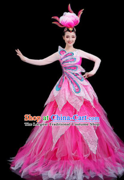 Traditional Chinese Spring Festival Gala Opening Dance Pink Veil Dress Modern Dance Stage Performance Costume for Women