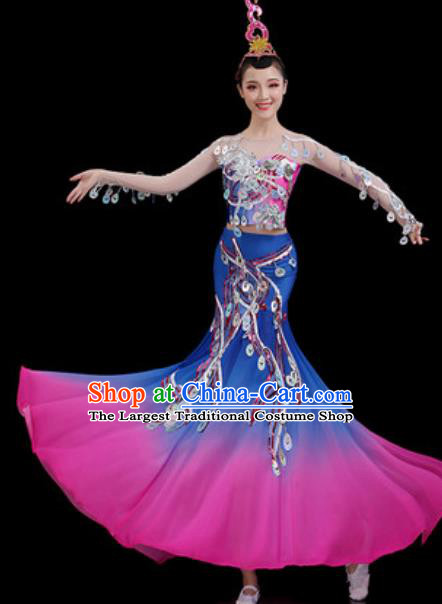 Traditional Chinese Minority Ethnic Peacock Dance Dress Dai Nationality Stage Performance Costume for Women