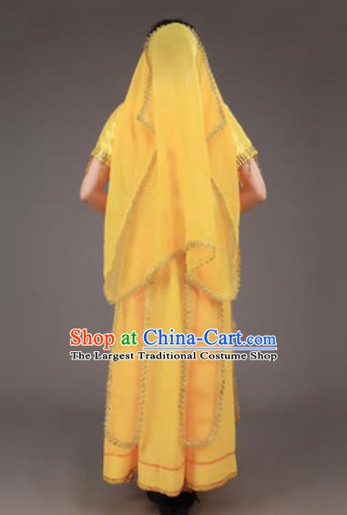 Chinese Uyghur Nationality Ethnic Yellow Costume Traditional Minority Folk Dance Stage Performance Clothing for Women