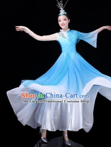 Traditional Chinese Spring Festival Gala Opening Dance Blue Veil Dress Modern Dance Stage Performance Costume for Women