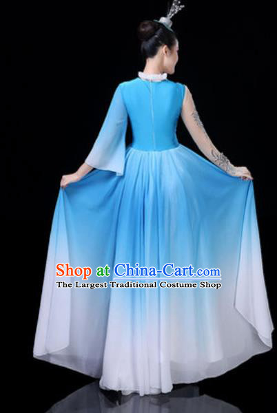 Traditional Chinese Spring Festival Gala Opening Dance Blue Veil Dress Modern Dance Stage Performance Costume for Women