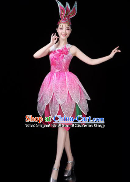 Traditional Chinese Opening Dance Lotus Dance Pink Dress Modern Dance Stage Performance Costume for Women