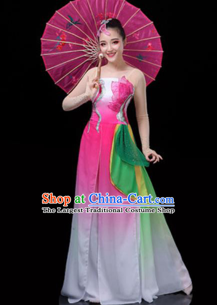 Traditional Chinese Classical Dance Lotus Dance Pink Dress Umbrella Dance Stage Performance Costume for Women