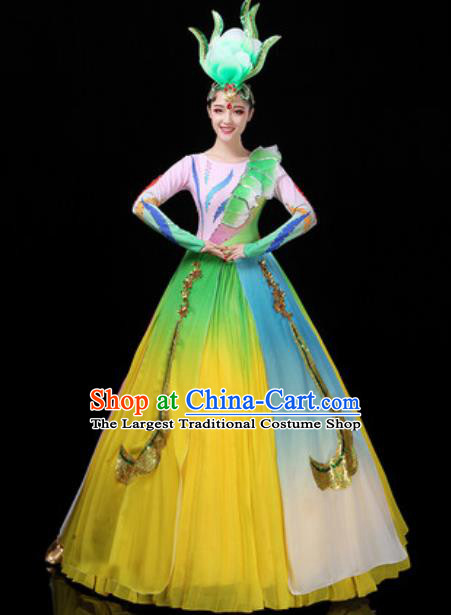 Traditional Chinese Opening Dance Yellow Dress Modern Dance Stage Performance Costume for Women