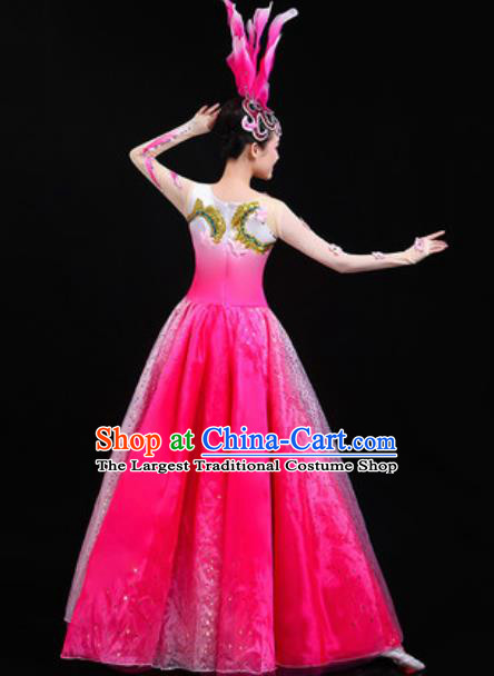 Traditional Chinese Spring Festival Gala Opening Dance Rosy Dress Modern Dance Stage Performance Costume for Women