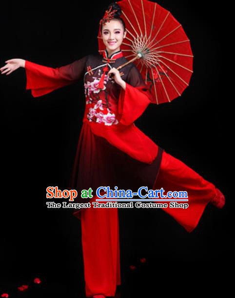 Traditional Chinese Folk Dance Group Dance Red Clothing Yangko Fan Dance Stage Performance Costume for Women