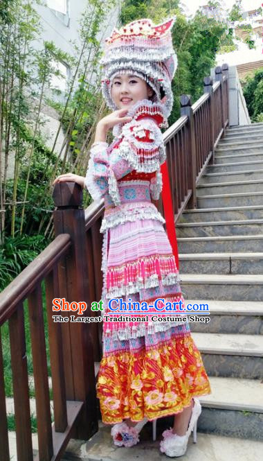 Traditional Chinese Miao Nationality Wedding Dress Minority Ethnic Folk Dance Costume for Women
