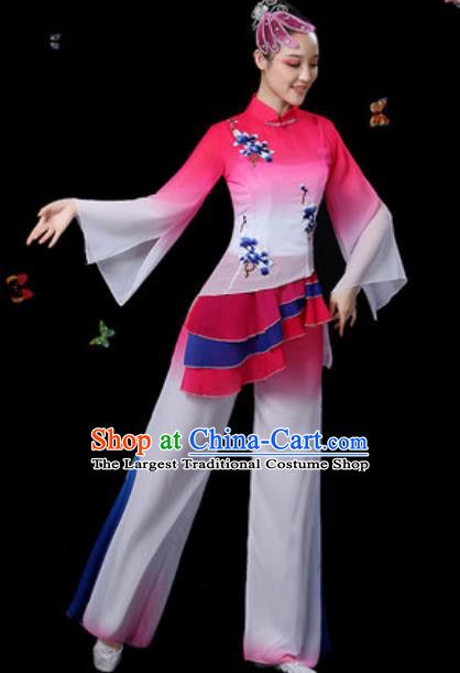Traditional Chinese Classical Dance Rosy Clothing Umbrella Dance Group Dance Stage Performance Costume for Women