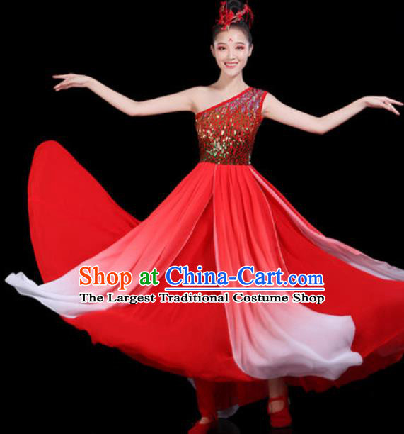 Traditional Chinese Spring Festival Gala Opening Dance Red Paillette Dress Modern Dance Stage Performance Costume for Women