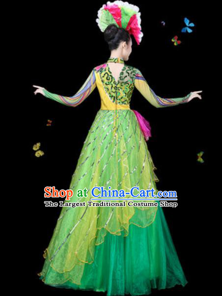 Traditional Chinese Modern Dance Green Veil Dress Spring Festival Gala Opening Dance Stage Performance Costume for Women