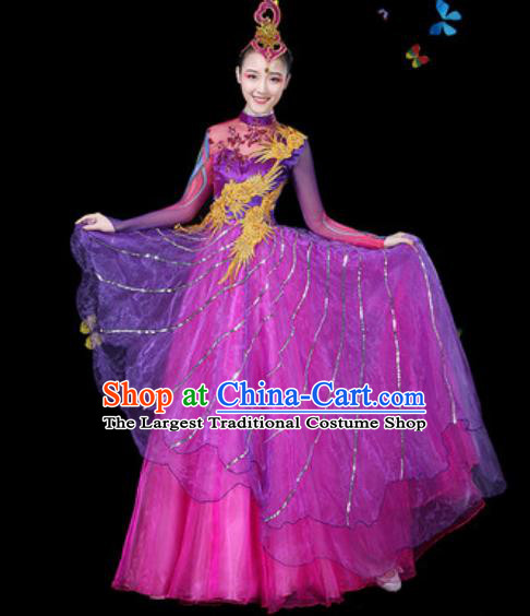 Traditional Chinese Modern Dance Purple Veil Dress Spring Festival Gala Opening Dance Stage Performance Costume for Women