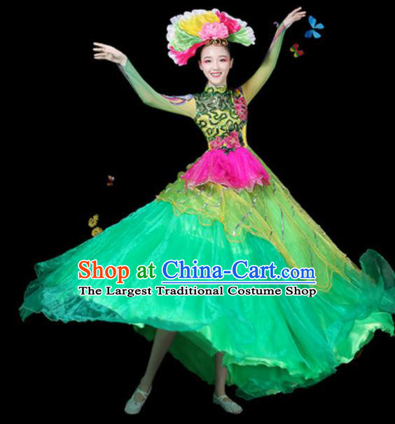 Traditional Chinese Modern Dance Green Veil Dress Spring Festival Gala Opening Dance Stage Performance Costume for Women