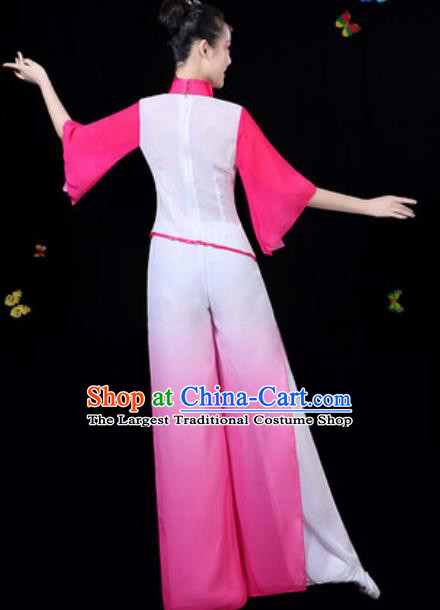 Traditional Chinese Group Dance Yangko Rosy Clothing Folk Dance Fan Dance Stage Performance Costume for Women
