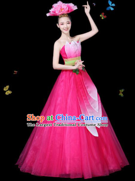Traditional Chinese Modern Dance Lotus Dance Pink Dress Spring Festival Gala Opening Dance Stage Performance Costume for Women
