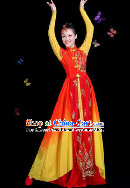 Traditional Chinese Classical Dance Chorus Red Dress Umbrella Dance Group Dance Stage Performance Costume for Women