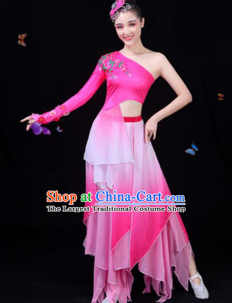 Chinese Traditional Classical Dance Rosy Dress Lotus Dance Group Dance Stage Performance Costume for Women