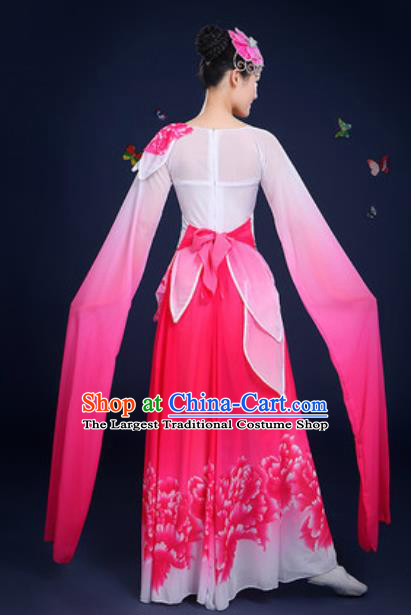 Chinese Traditional Umbrella Dance Lotus Dance Rosy Dress Classical Dance Stage Performance Costume for Women