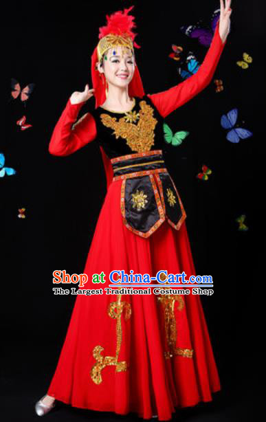 Traditional Chinese Minority Ethnic Dress Uyghur Nationality Folk Dance Stage Performance Costume for Women