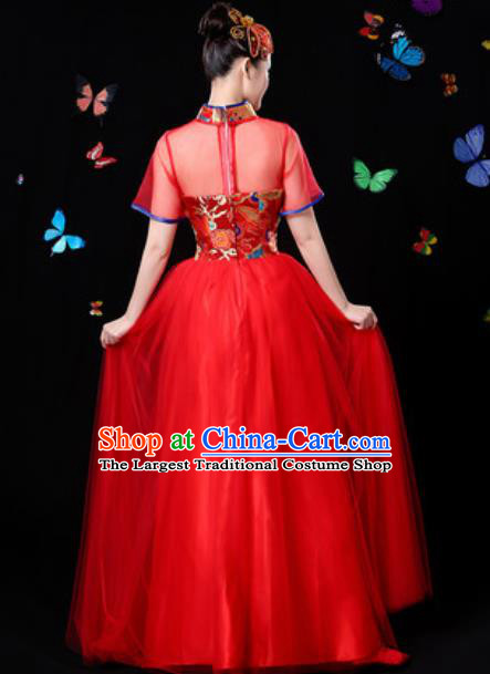 Chinese Traditional Classical Dance Red Veil Dress Umbrella Dance Group Dance Stage Performance Costume for Women