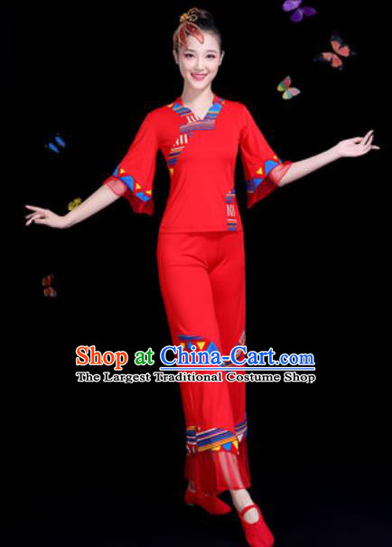 Traditional Chinese Yangko Red Clothing Folk Dance Fan Dance Stage Performance Costume for Women