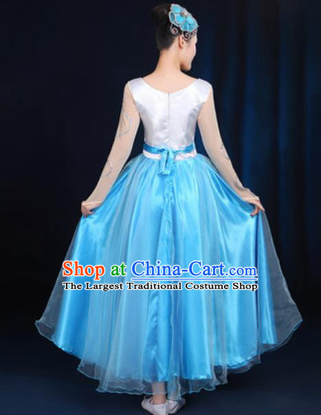 Traditional Chinese Modern Dance Peony Dance Blue Dress Spring Festival Gala Opening Dance Stage Performance Costume for Women