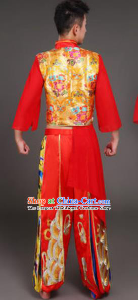 Traditional Chinese Drum Dance Red Clothing Folk Dance Yangko Stage Performance Costume for Men