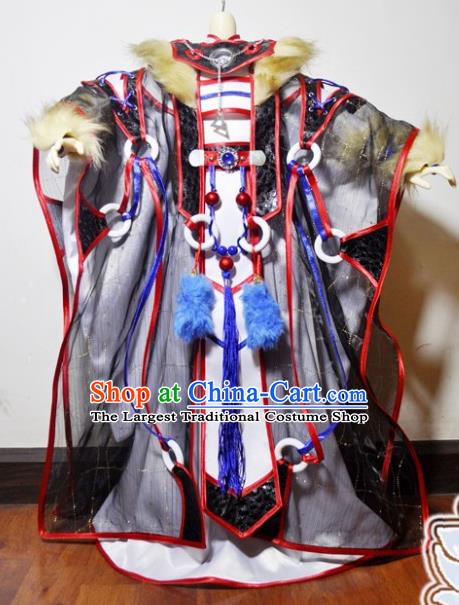 Traditional Chinese Cosplay Taoist Priest Black Hanfu Clothing Ancient Swordsman Knight Hero Embroidered Costume for Men
