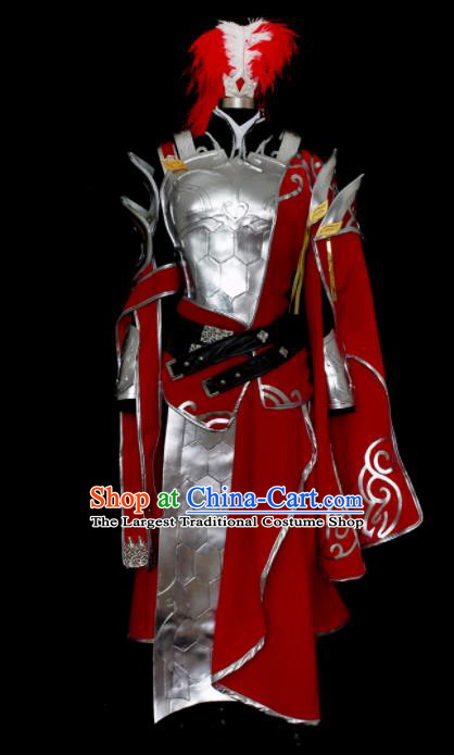 Traditional Chinese Cosplay Kawaler Red Hanfu Clothing Ancient Swordsman Embroidered Costume for Men