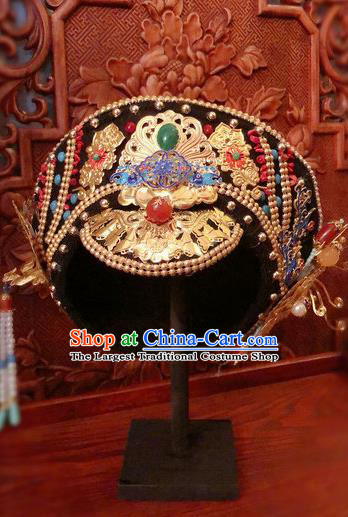 Traditional Chinese Qing Dynasty Palace Lady Jade Hat Headwear Ancient Manchu Hair Accessories for Women