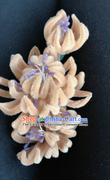 Traditional Chinese Qing Dynasty Palace Velvet Flowers Hairpins Handmade Ancient Manchu Lady Hair Accessories for Women