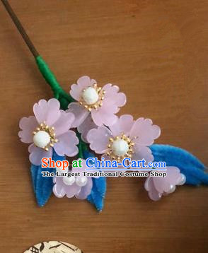 Traditional Chinese Qing Dynasty Pink Flowers Hairpins Handmade Ancient Manchu Lady Hair Accessories for Women